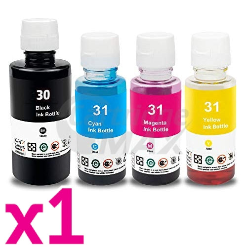 4 Pack HP 30 + 31 Generic Ink Bottle 1VU29AA-1VU26AA [1BK,1C,1M,1Y]