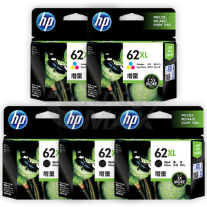 5 Pack HP 62XL Original High Yield Inkjet Cartridges C2P05AA + C2P07AA [3BK,2CL]