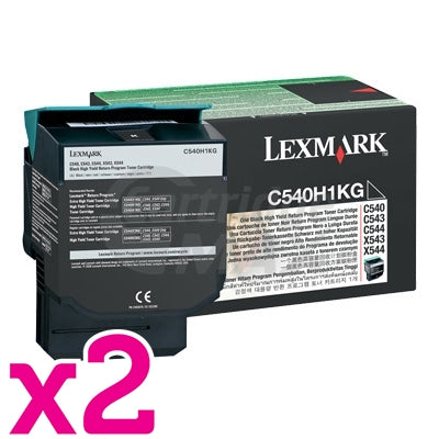2 x Lexmark (C540H1KG) Original C540 / C543 / C544 / C546 / X543 / X544 / X546 Black HY Toner Cartridge