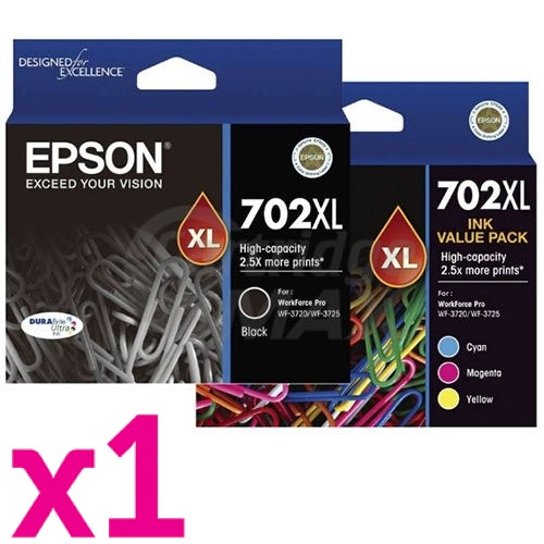 Epson 702XL C13T345192 Black + C13T345592 CMY Value Pack High Yield Original Inkjet Cartridges [1BK,1C,1M,1Y]