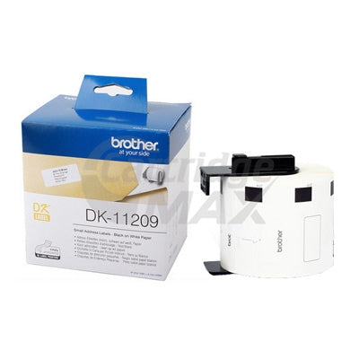 Brother DK-11209 Original Black Text on White Die-Cut Paper Label Roll 29mm x 62mm - 800 labels per roll