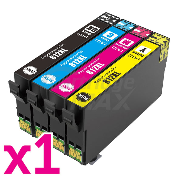 4 Pack Epson 812XL (C13T05E192-C13T05E492) Generic High Yield Ink Cartridge Combo [1BK,1C,1M,1Y]