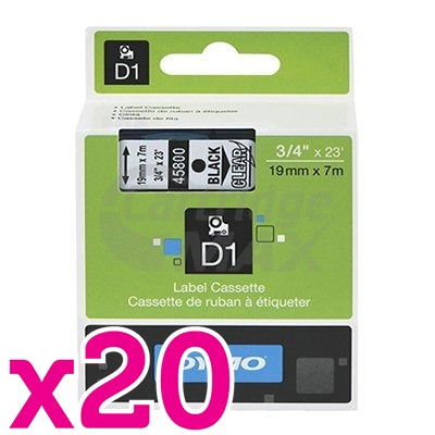 20 x Dymo SD45800 / S0720820 Original 19mm Black Text on Clear Label Cassette - 7 meters