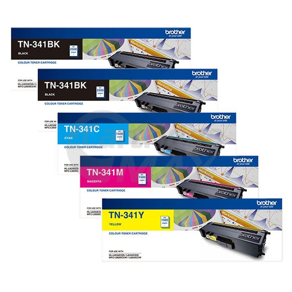 5-Pack Original Brother TN-341 Toner Combo [2BK,1C,1M,1Y]