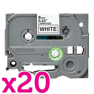 20 x Brother TZe-211 Generic 6mm Black Text on White Laminated Tape - 8 meters