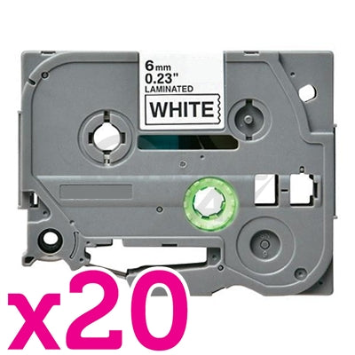 20 x Brother TZe-211 Generic 6mm Black Text on White Laminated Tape - 8 meters