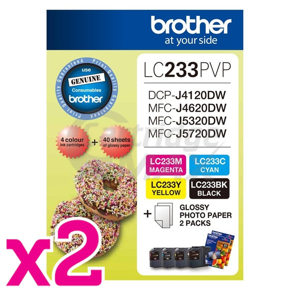 2 x Original Brother  LC-233PVP Photo Value Pack [2BK+2C+2M+2Y+Photo Paper]