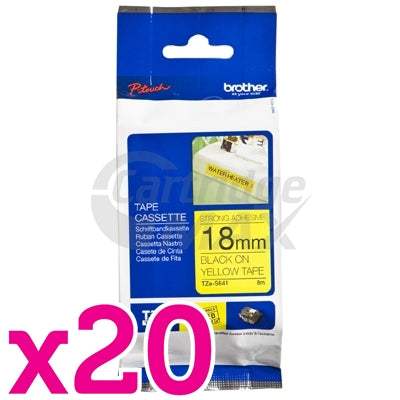 20 x Brother TZe-S641 Original 18mm Black Text on Yellow Strong Adhesive Laminated Tape - 8 metres