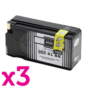 3 x HP 955XL Generic Black High Yield Inkjet Cartridge L0S72AA - 2,000 Pages