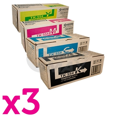 3 sets of 4 Pack Original Kyocera TK-554 Toner Cartridges FS-C5200DN [3BK,3C,3M,3Y]
