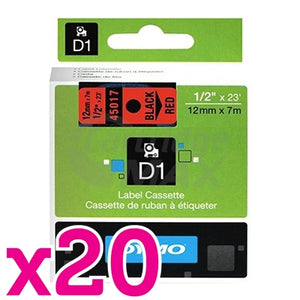20 x Dymo SD45017 / S0720570 Original 12mm Black Text on Red Label Cassette - 7 meters