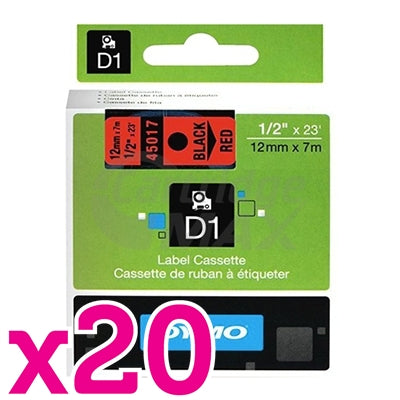 20 x Dymo SD45017 / S0720570 Original 12mm Black Text on Red Label Cassette - 7 meters