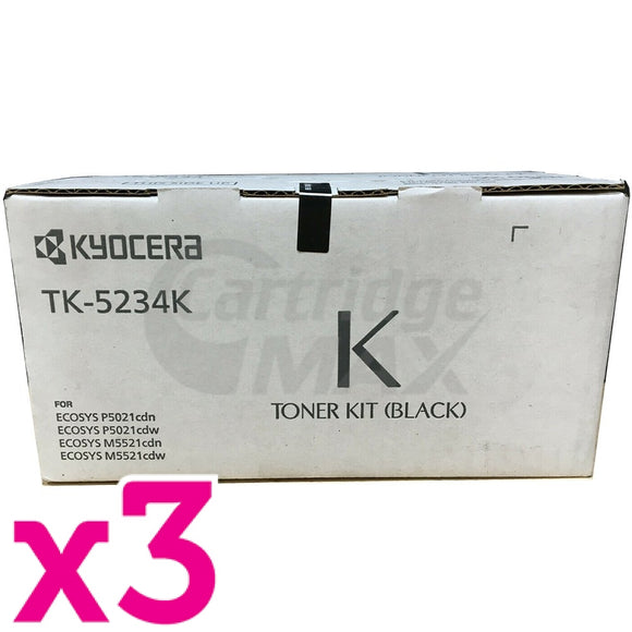 3 x Original Kyocera TK-5234K Black Toner Cartridge Ecosys M5521, P5021