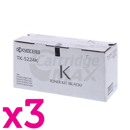3 x Original Kyocera TK-5224K Black Toner Cartridge Ecosys M5521, P5021