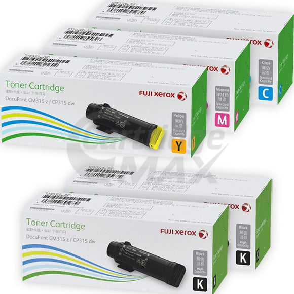 5 Pack Original Fuji Xerox DocuPrint CP315, CM315 Toner Cartridges (CT202610-CT202613)