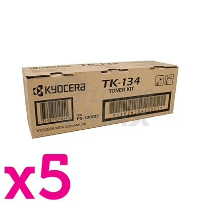 5 x Original Kyocera TK-134 Black Toner Cartridge FS-1028MFP, FS-1128MFP, FS-1300D, FS-1300DN, FS-1300DTN, FS-1350DN