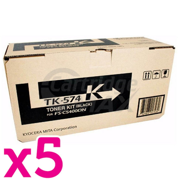 5 x Original Kyocera TK-574K Black Toner Cartridge FS-C5400DN, P-7035CDN - 16,000 Pages