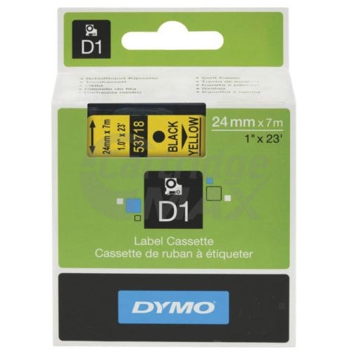 Dymo D1 SD53718 / S0720980 Original 24mm Black Text on Yellow Label Cassette - 7 meters