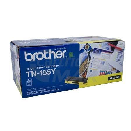 Brother TN-155Y Original Yellow Toner Cartridge - 4,000 pages (TN155 is High Capacity Version of TN150)