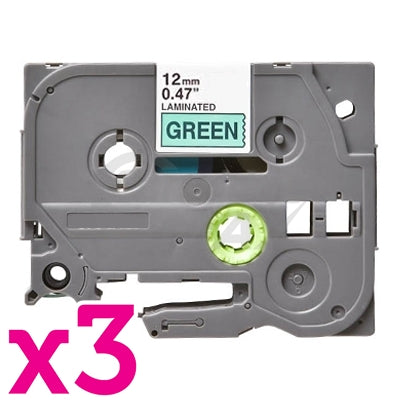 3 x Brother TZe-731 Generic 12mm Black Text on Green Laminated Tape - 8 meters