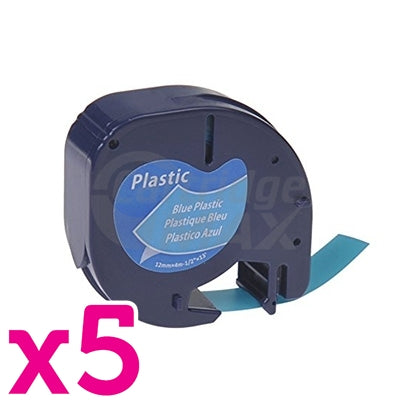 5 x Dymo SD91205 / 91335 Generic 12mm x 4m Black On Blue LetraTag Plastic Tape