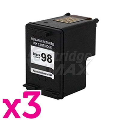 3 x HP 98 Generic Black Inkjet Cartridge C9364WA - 400 Pages