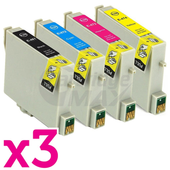 12 Pack Generic Epson T0461,T0472-T0474 Ink Cartridges [3BK,3C,3M,3Y]