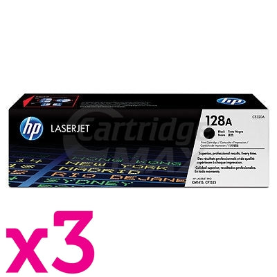 3 x HP CE320A (128A) Original Black Toner Cartridge - 2,000 Pages