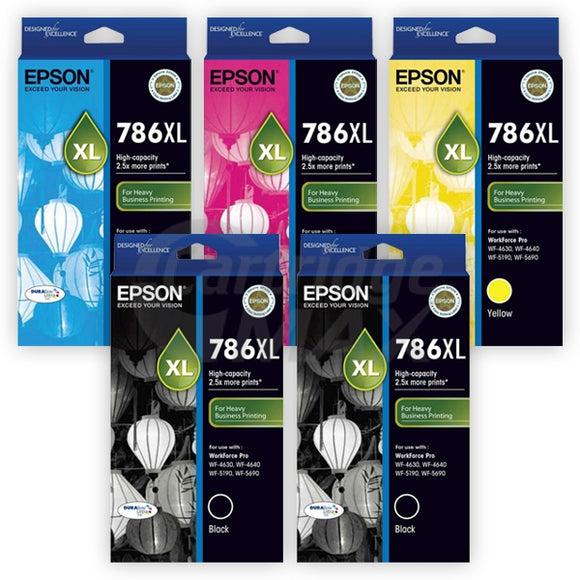 5 Pack Epson 786XL Original Ink Cartridge [C13T787192-C13T787492] [2BK,1C,1M,1Y]