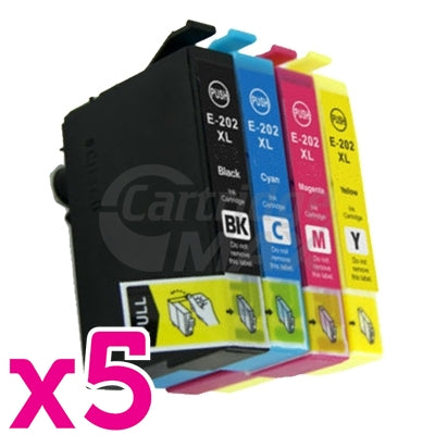 20 Pack Generic Epson 202XL (C13T02P192-C13T02P492) High Yield Ink Combo [5BK,5C,5M,5Y]