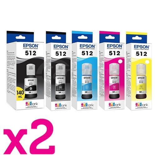 10-Pack Original Epson T512 EcoTank Ink Bottles [2BK,2PBK,2C,2M,2Y]