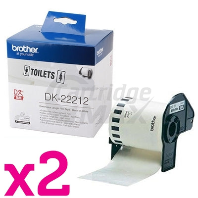 2 x Brother DK-22212 Original Black Text on White Continuous Film Label Roll 62mm x 15.24m