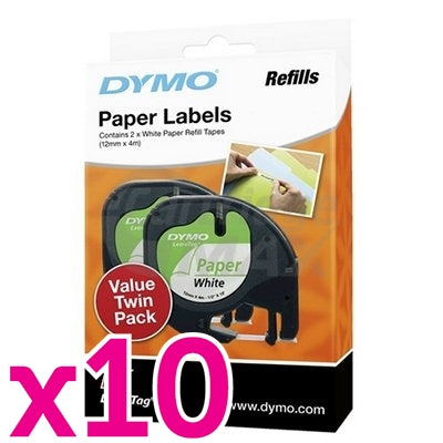 10 x Dymo SD92630 / 10697 Original 12mm x 4m Black On White LetraTag Paper Tape Twin Pack