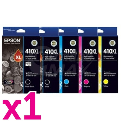 5 Pack Epson 410XL (C13T339192-C13T340492) Original High Yield Inkjet Cartridges [1BK,1PBK,1C,1M,1Y]
