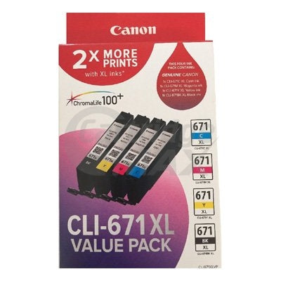 Original Canon CLI-671XL High Yield Inkjet Value Pack (CLI671XLVP) [1BK,1C,1M,1Y]