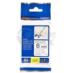 Brother TZe-FX211 Original 6mm Black Text on White Flexible ID Laminated Tape - 8 metres