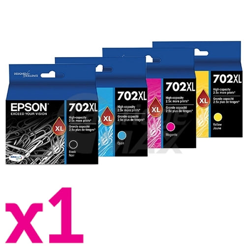 4 Pack Epson 702XL Original High Yield Inkjet Cartridges Combo [1BK,1C,1M,1Y]