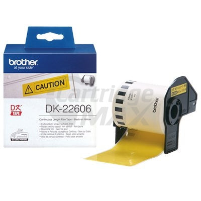 Brother DK-22606 Original Black Text on Yellow Continuous Film Label Roll 62mm x 15.24m