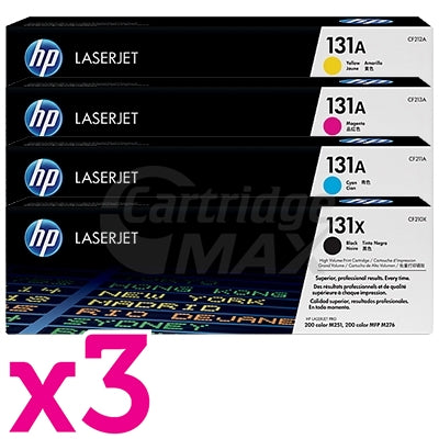 3 Sets of 4 Pack HP CF210X-CF213A (131X / 131A) Original Toner Cartridges [3BK,3C,3M,3Y]