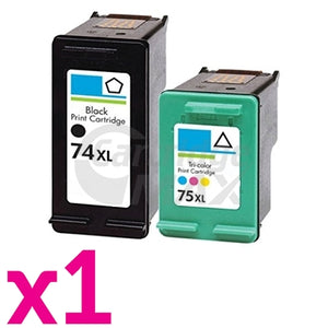2 Pack HP 74XL + 75XL Generic Inkjet Cartridges CB336WA + CB338WA [1BK,1CL]