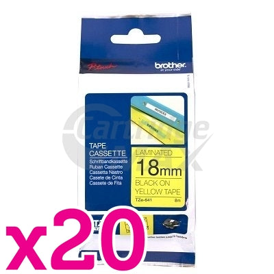 20 x Brother TZe-641 Original 18mm Black Text on Yellow Laminated Tape - 8 meters