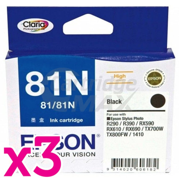 3 x Original Epson T0811 81N HY Black Ink Cartridge - 520 pages [C13T111192]