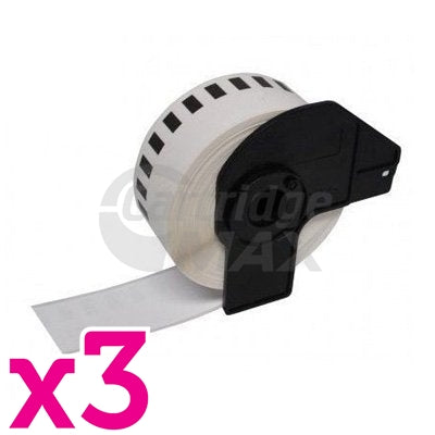 3 x Brother DK-22214 Generic Black Text on White Continuous Paper Label Roll 12mm x 30.48m