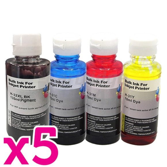 20 Pack HP 32XL + 31 Generic Ink Bottle 1VV24AA 1VU26AA-1VU28AA [5BK,5C,5M,5Y]