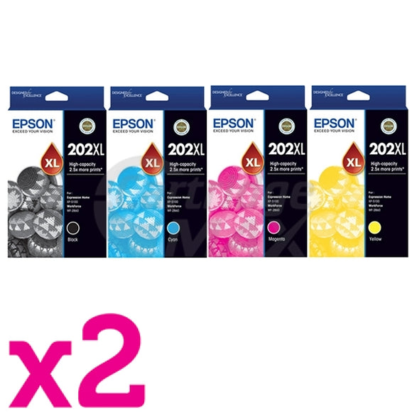 8 Pack Original Epson 202XL (C13T02P192-C13T02P492) High Yield Ink Combo [2BK,2C,2M,2Y]