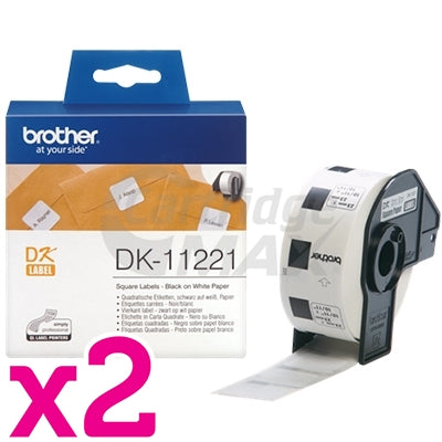 2 x Brother DK-11221 Original Black Text on White 23mm x 23mm Die-Cut Paper Label Roll - 1000 labels per roll