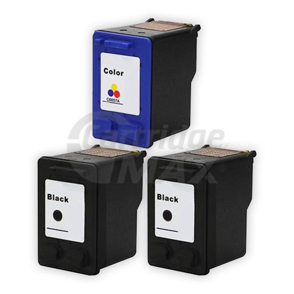 3 Pack HP 60XL Generic Inkjet Cartridges CC641WA + CC644WA [2BK,1CL]