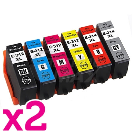 12 Pack Epson 312XL 314XL Generic High Yield Inkjet Cartridge Combo [2BK,2C,2M,2Y,2GY,2R]