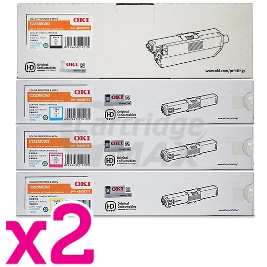 2 Sets of 4 Pack Original OKI C332DN / MC363DN Toner Combo (46508720-46508717) [2BK,2C,2M,2Y]