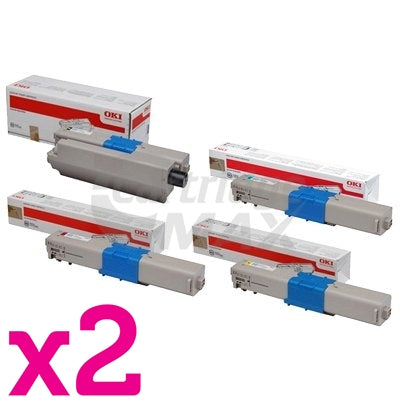 2 Sets of 4 Pack Original OKI C301/ C321 Toner Combo (44973545-44973548) [2BK,2C,2M,2Y]